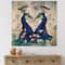 Designart - Two Blue Peacocks With Wildflowers - Traditional Print on Natural Pine Wood